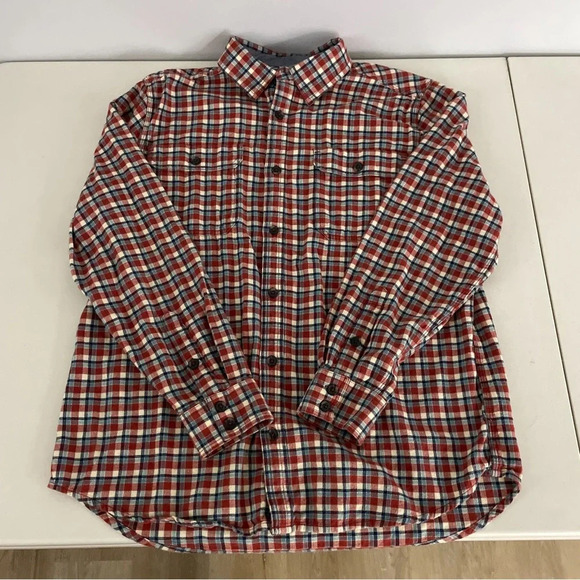 Old Ranch Men’s Flannel Plaid Button Up Shirt Size Large Rust Multi Colour - Picture 3 of 9
